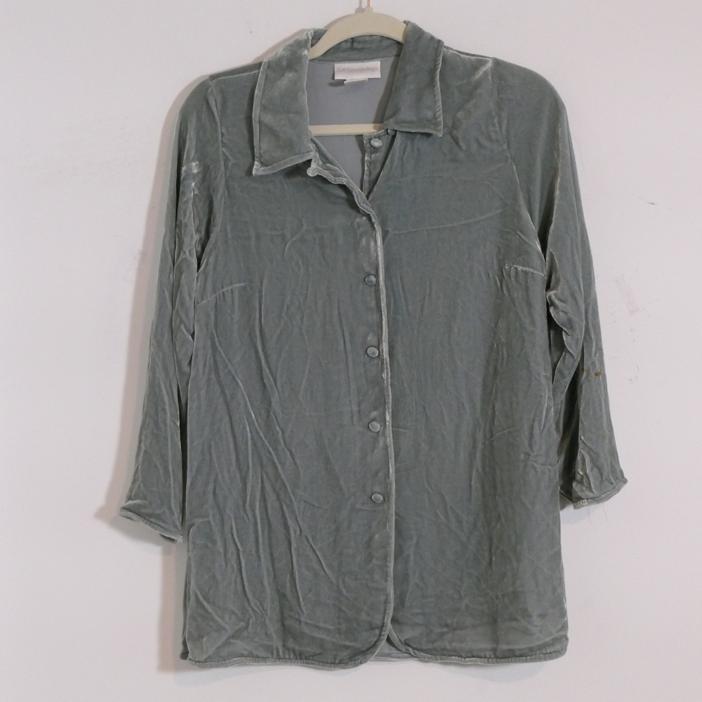 Soft Surroundings Womens Velvet Shirt PM Sage Green Whimsigoth Silk Blend Earthy
